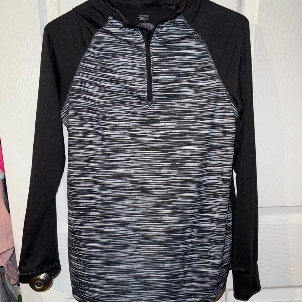 Zone Pro Black and White Striped Quarter-Zip Pullover